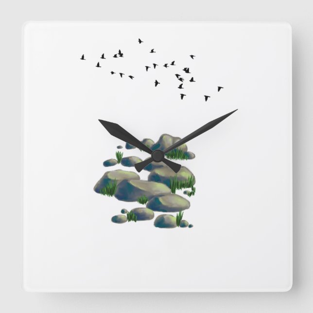 Quadrado Relógio de ilustração da natureza calmante (Frente)