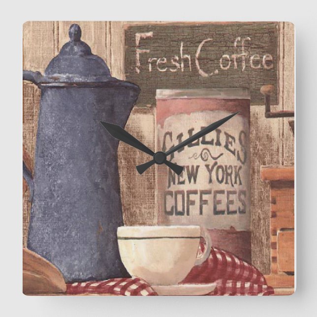 Quadrado Relógio de Impressão de Nova York com café fresco  (Frente)