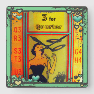 Quadrado Relógio de Jantar da Caixa de Juke Retro! Relógi