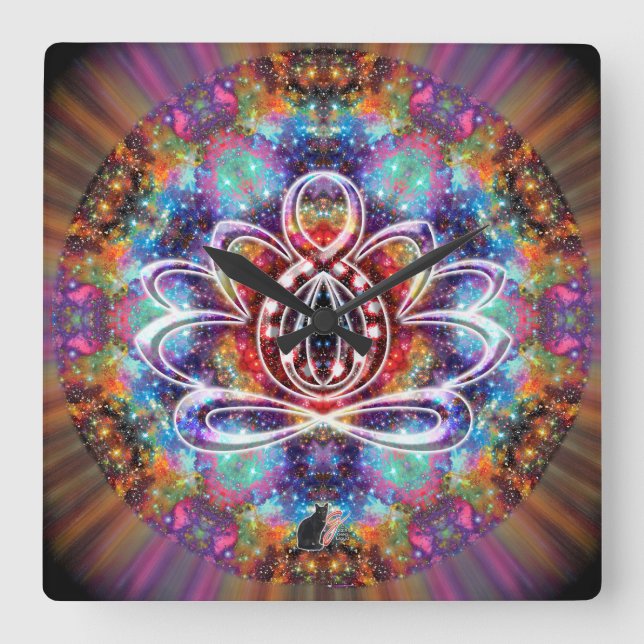 Quadrado Relógio de Lótus Zen de Incandescência (Frente)