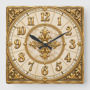 Quadrado Relógio de Luxo Elegante Marfim e Dourado Ornament