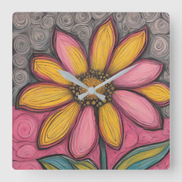 Quadrado Relógio de margarida de vidro manchado