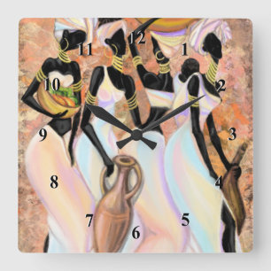 Quadrado Relógio de Mulheres Africanas - Pintura de Estilo