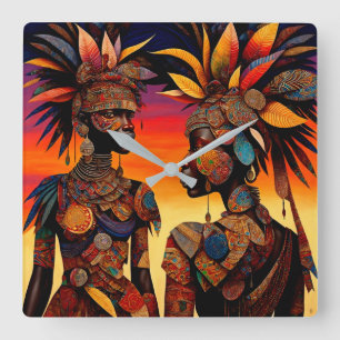 Quadrado Relógio de Muro Africano