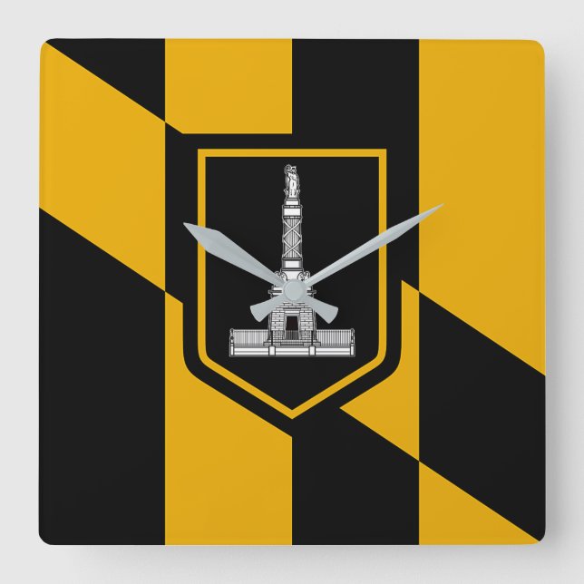 Quadrado Relógio de Muro com Bandeira da Cidade de Baltimor (Frente)