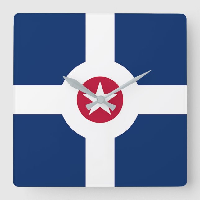 Quadrado Relógio de Muro com Bandeira da Cidade de Indianáp (Frente)