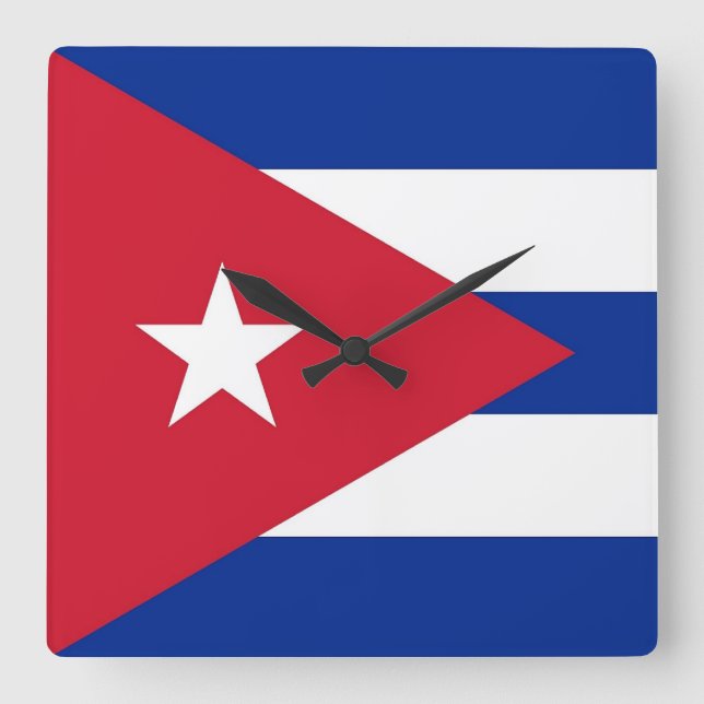 Quadrado Relógio de Muro com Bandeira de Cuba (Frente)