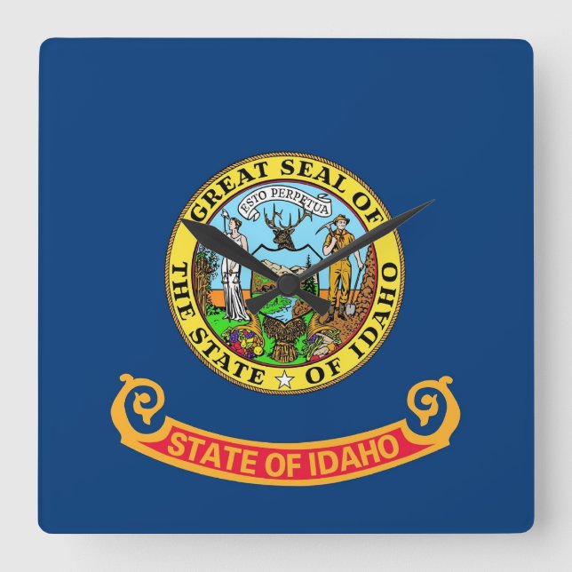 Quadrado Relógio de Muro com Bandeira de Idaho, EUA (Frente)
