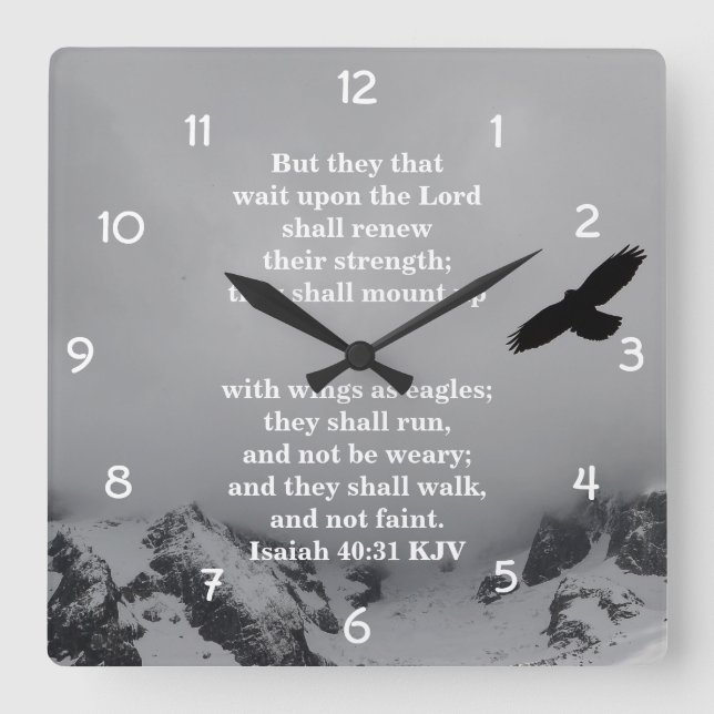Quadrado Relógio de Muro Cristão - Isaiah 40:31 (Frente)