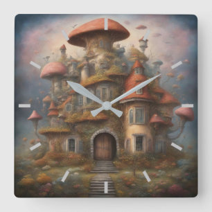 Quadrado Relógio de Muro da Casa Mushroom