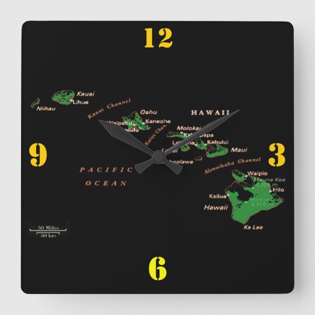 Quadrado Relógio de Muro das Ilhas Havaianas (Frente)