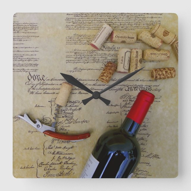 Quadrado Relógio de Muro de Vinho e Constituição! (Frente)