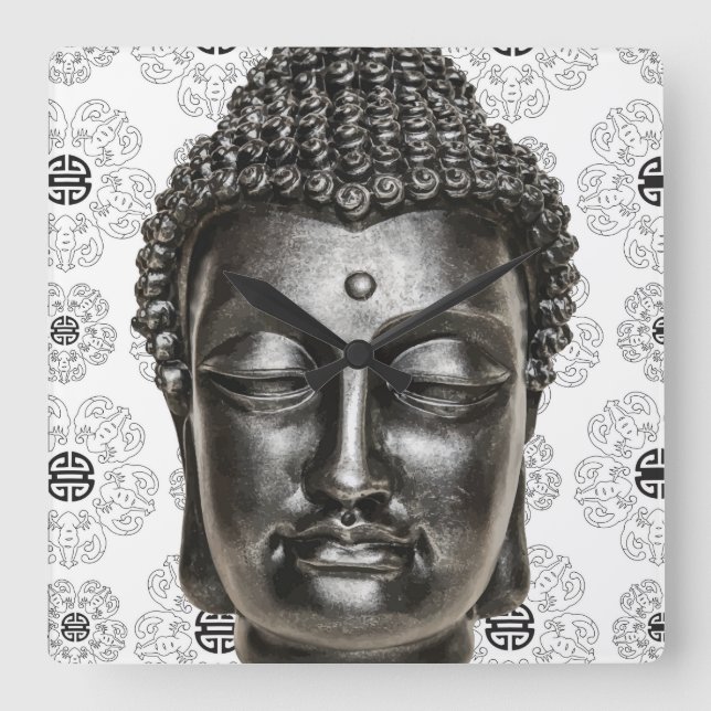 Quadrado Relógio de Muro do Zen Buddha Chinês (Frente)