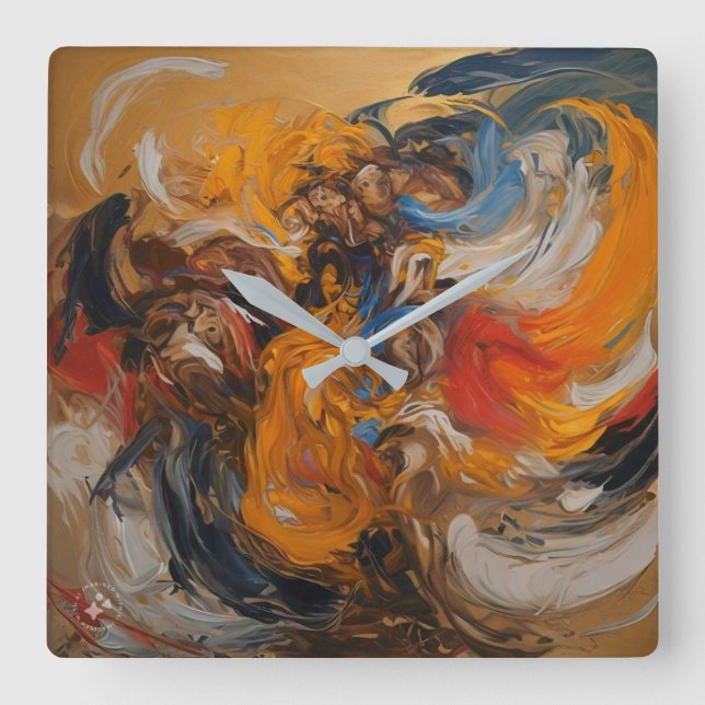 Quadrado Relógio de Muro Koonig, Quadro de Madeira Preto Re (Frente)