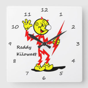 Quadrado Relógio de Muro Reddy Kilowatt Muito Divertido