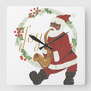 Quadrado Relógio de Natal de Papais noeis Africanos Americ