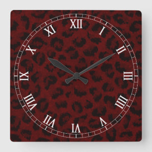 Quadrado Relógio de Numerais Romanos da Pele Vermelha de Le