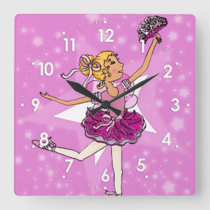 Quadrado Relógio de paredes loiras de bailarina cor-de-rosa