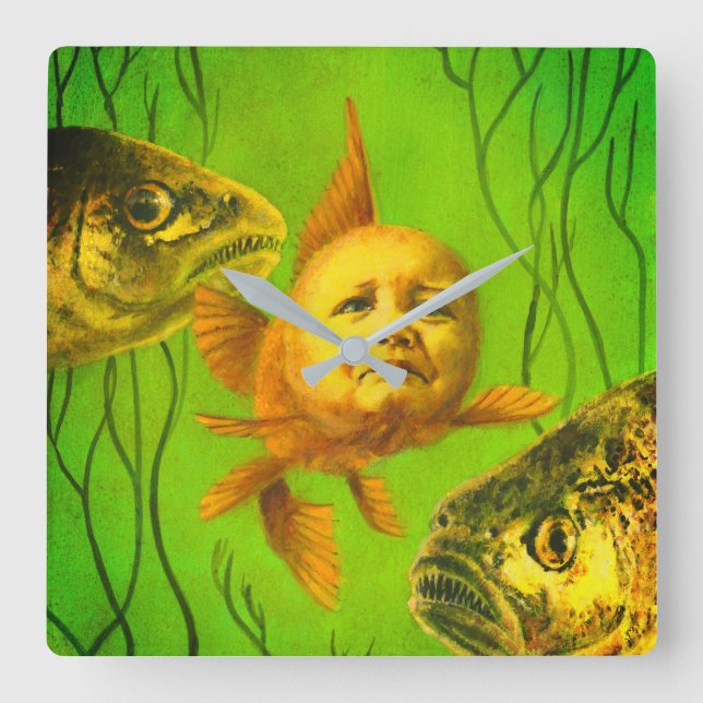 Quadrado Relógio de Peixe Goldfish Mutante (Frente)
