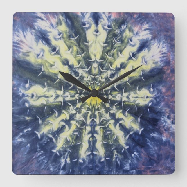 Quadrado Relógio de pena de abstrato Peacock (Frente)