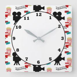 Quadrado Relógio de pipocas com bobina de cinema divertida