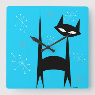 Quadrado Relógio de Pop de Arte Azul de Gato Preto 50