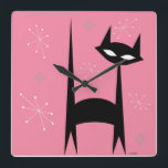 Quadrado Relógio de Pop de Arte Cor-de-Rosa Preto-50<br><div class="desc">Relógio de Pop de Arte Cor-de-Rosa Preto-50</div>