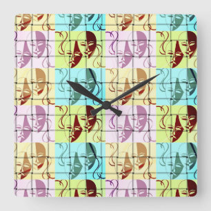 Quadrado Relógio de Pop de Arte de Máscara de Teatro