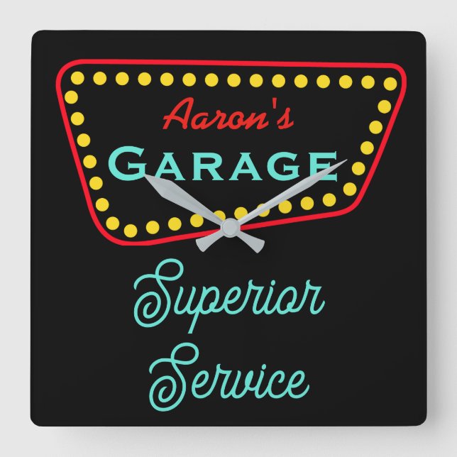 Quadrado Relógio de presente personalizado para garagem ret (Frente)