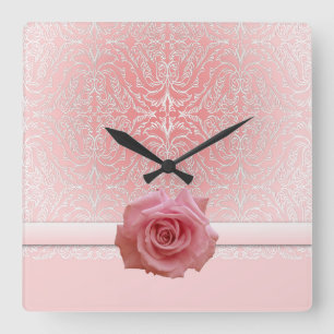 Quadrado Relógio de Rosa de beleza do Damask Lace Rosa