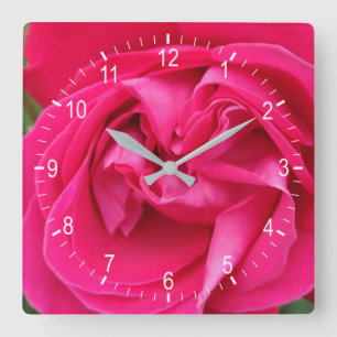 Quadrado relógio de rosa vermelha de parede quadrada de fl