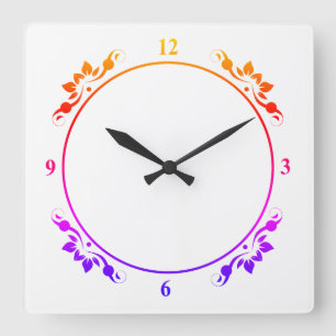 Quadrado Relógio de Rosto de Relógio Branco e Multicolori