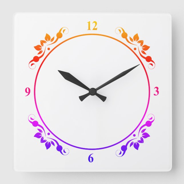 Quadrado Relógio de rosto de relógio branco e multicolorido (Frente)