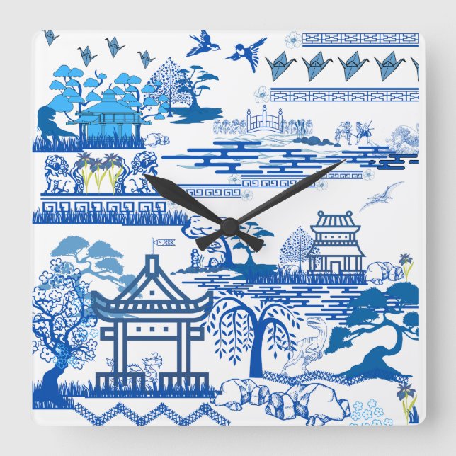 Quadrado Relógio de salgueiro azul jurássico (Frente)