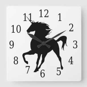 Quadrado Relógio de silhueta preto Unicorn