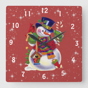 Quadrado Relógio de Snowman de Natal