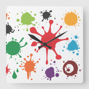 Quadrado Relógio de Splatter de Tinta abstrato