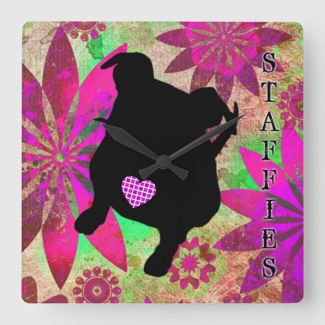 Quadrado Relógio de Staffie (Frente)