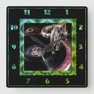 Quadrado Relógio de Turntables Movido