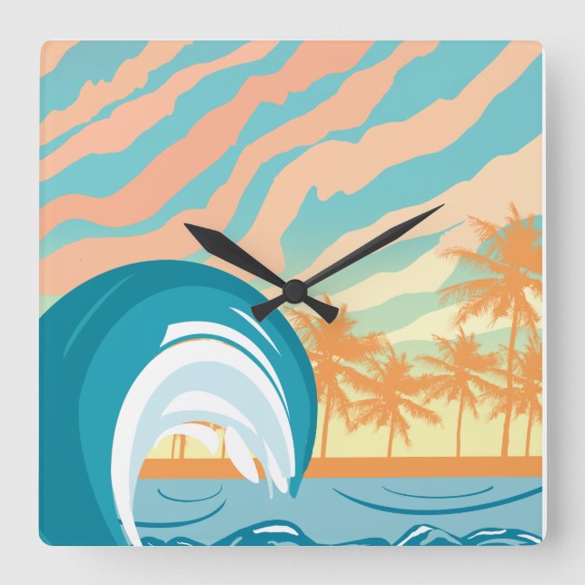 Quadrado Relógio de Verão Onda Oceânica (Frente)