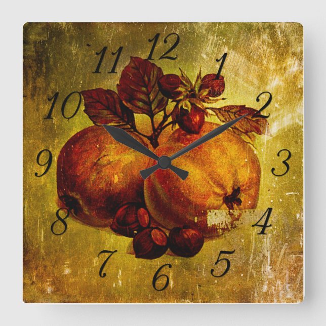 Quadrado Relógio de vintagem da fruta amarela (Frente)