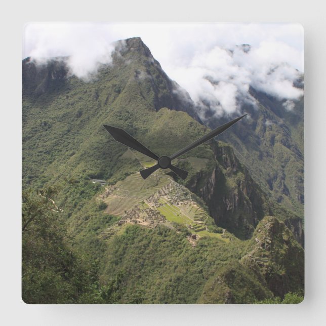 Quadrado Relógio de visão de pássaro Machu Picchu (Frente)