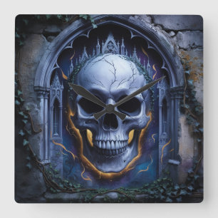 Quadrado Relógio Design da Sinfonia do Crânio Gótico