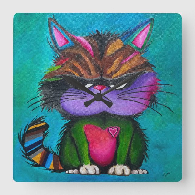 Quadrado Relógio do Gato Mal-Humorado (Frente)