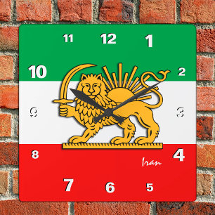 Quadrado Relógio do Irã, bandeira persa com leão, xá do Irã