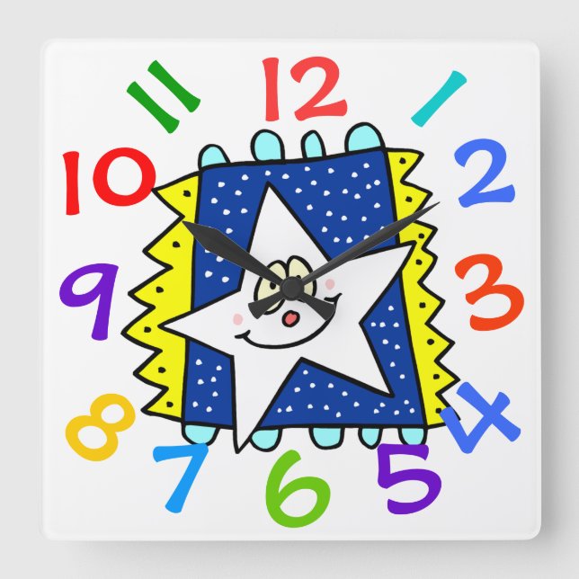 Quadrado Relógio do Quarto Infantil da Estrela Feliz (Frente)