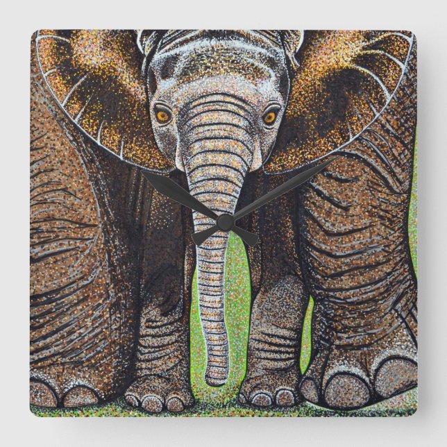 Quadrado Relógio Elefante - Mãe e Eu (Frente)