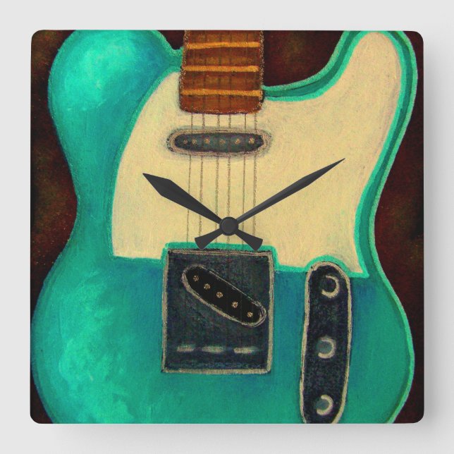 QUADRADO RELÓGIO ELÉTRICO DE PAREDE DE GUITAR VINTAGE (Frente)