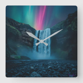 Quadrado Relógio em Cascata Celestial - Aurora Majestosa