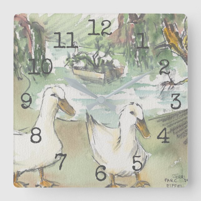 Quadrado Relógio em forma quadrada "Patos d'água em Parc" (Frente)